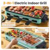 2000W Electric Indoor Grill 2 In 1 Electric Bbq Gill With Grill Net Removable Plate 5 Temperature Control 3 Small Trays Dishwasher Safe