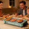 2000W Electric Indoor Grill 2 In 1 Electric Bbq Gill With Grill Net Removable Plate 5 Temperature Control 3 Small Trays Dishwasher Safe