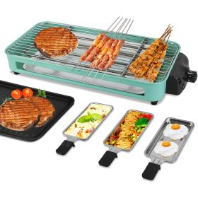 2000W Electric Indoor Grill 2 In 1 Electric Bbq Gill With Grill Net Removable Plate 5 Temperature Control 3 Small Trays Dishwasher Safe