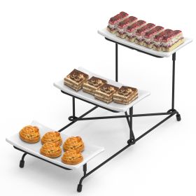 3-Tier Plastic Serving Tray Dessert Server Display Serving Stand Dinnerware With 3 Rectangular Plastic Serving Platters Metal Stand For Entertaining F
