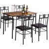 Farmhouse 5-Piece Dining Set with Wood-Top Table and 4 Cushioned Chairs