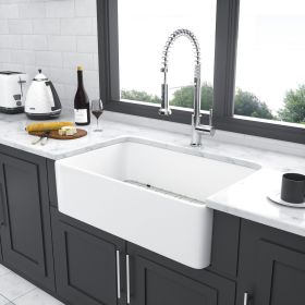33 White Farmhouse Sink - 33 x 20 x 10 Inch Kitchen Sink Apron Front Porcelain Ceramic Single Bowl Farmer Sink Basin