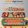 2000W Electric Indoor Grill 2 In 1 Electric Bbq Gill With Grill Net Removable Plate 5 Temperature Control 3 Small Trays Dishwasher Safe
