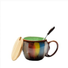 Creative ceramic cup for milk, water or coffee, with lid and spoon (Option: Green)